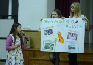 Dziewczynka omawia treść swojego plakatu o kotach