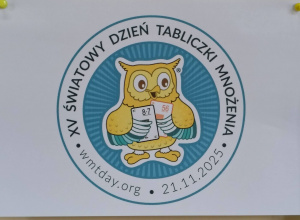 Obrazek z sową i napisem: Światowy Dzień Tabliczki Mnożenia